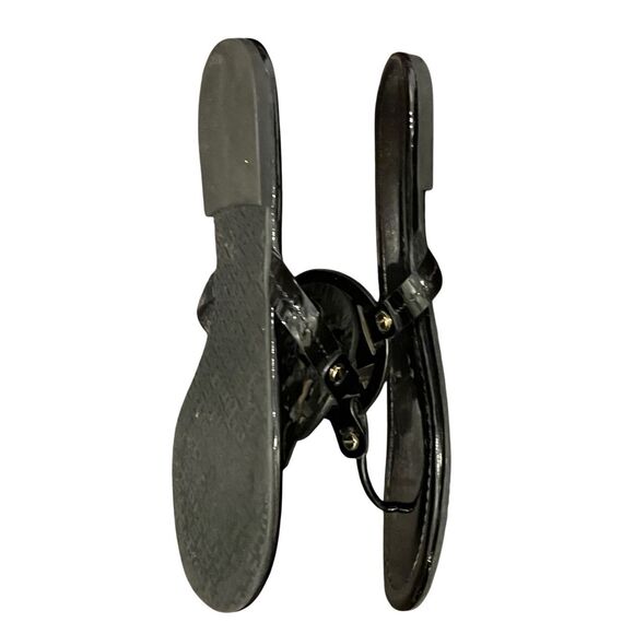 SZ 9 Tory Burch Miller Patent Logo Embellished Sandals Flip Flops in Bla… - Picture 13 of 13